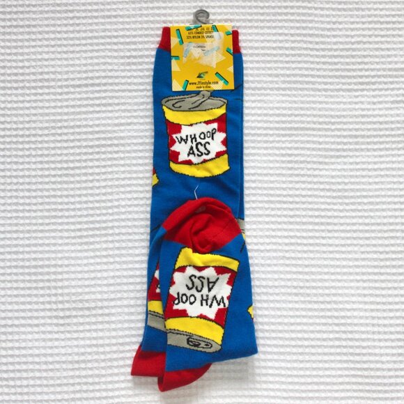 NWT JYinstyle Blue Knee-High Can of Whoop Ass Socks Size 5-10 - Picture 3 of 4